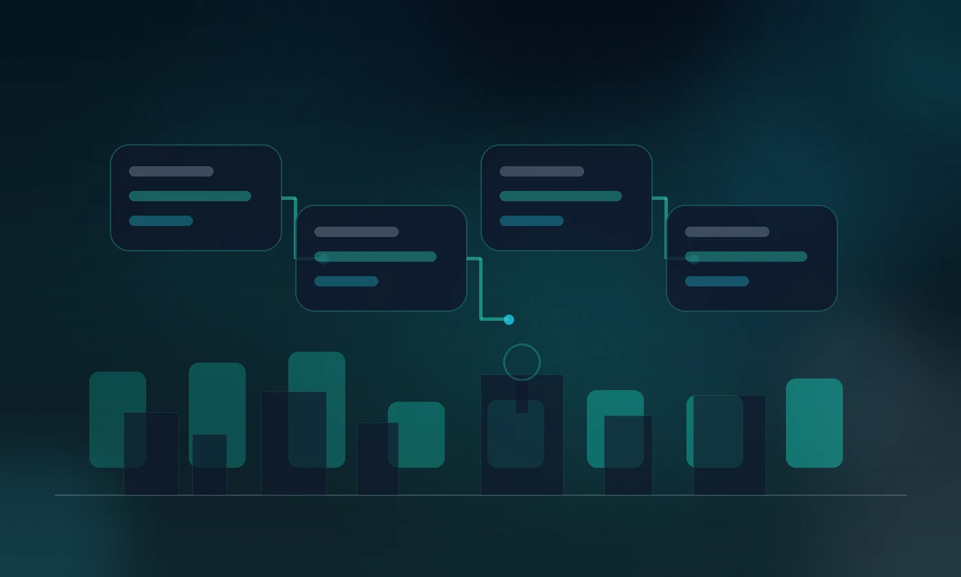Abstract estimate follow-up automation dashboard with Sacramento-inspired teal and cyan accents